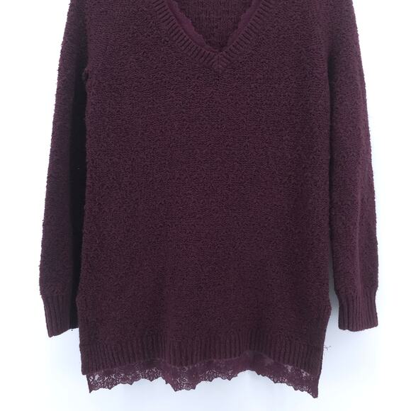 Knitted & Knotted Anthro Coquette V Neck Cranberry Tunic Split Hem Lace Trim M - Picture 4 of 14